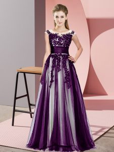Lovely Dark Purple Sleeveless Floor Length Beading and Lace Zipper Court Dresses for Sweet 16