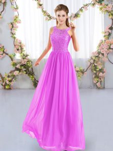 Fuchsia Sleeveless Lace Floor Length Damas Dress