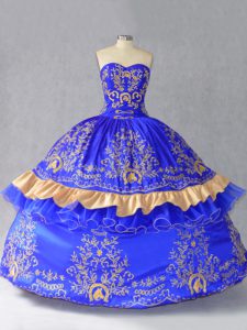Cheap Sleeveless Floor Length Embroidery and Bowknot Lace Up Quinceanera Dress with Royal Blue