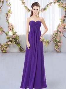 Sexy Ruching Quinceanera Court of Honor Dress Purple Zipper Sleeveless Floor Length