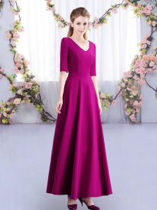 Captivating Satin Half Sleeves Ankle Length Dama Dress for Quinceanera and Ruching