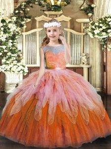 Perfect Multi-color Ball Gowns Lace and Ruffles Little Girl Pageant Gowns Lace Up Tulle Sleeveless Floor Length