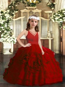 Red Ball Gowns Ruffled Layers Little Girls Pageant Dress Wholesale Zipper Organza Sleeveless Floor Length