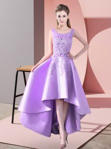 Scoop Sleeveless Zipper Dama Dress Lavender Satin