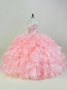 Chic Lace Up Quinceanera Dresses Peach for Sweet 16 and Quinceanera with Beading and Ruffles