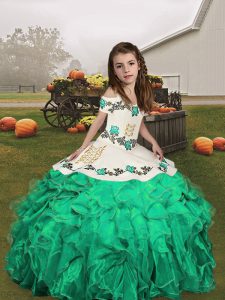Turquoise Sleeveless Organza Lace Up Pageant Dress Womens for Prom and Sweet 16 and Wedding Party