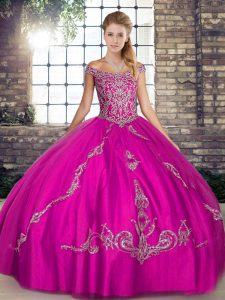 High Class Fuchsia Sleeveless Tulle Lace Up Sweet 16 Dress for Military Ball and Sweet 16 and Quinceanera