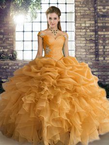 Floor Length Orange Quinceanera Dress Off The Shoulder Sleeveless Lace Up