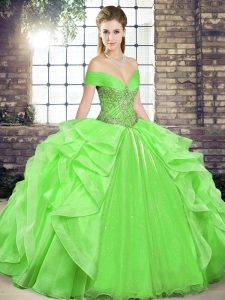 Lace Up Off The Shoulder Beading and Ruffles Quinceanera Dresses Organza Sleeveless