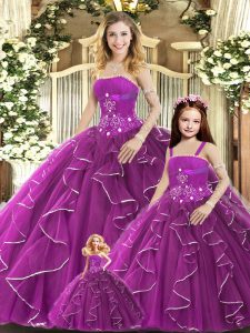 Colorful Floor Length Lace Up Quinceanera Dress Purple for Sweet 16 and Quinceanera with Beading and Ruffles