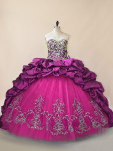 Purple Sleeveless Brush Train Beading and Pick Ups Sweet 16 Dresses
