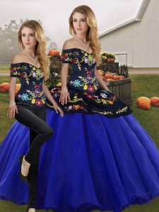 Best Selling Floor Length Two Pieces Sleeveless Royal Blue Quinceanera Dresses Lace Up