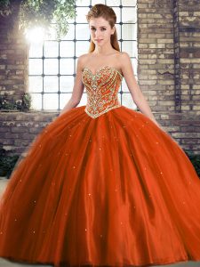 New Arrival Rust Red Sweetheart Lace Up Beading Quinceanera Dress Brush Train Sleeveless