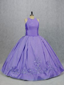 Attractive Lavender Ball Gowns Scoop Sleeveless Taffeta Floor Length Zipper Embroidery Sweet 16 Dress