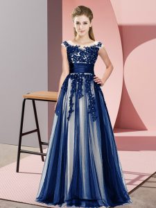 Popular Navy Blue Sleeveless Tulle Zipper Court Dresses for Sweet 16 for Wedding Party