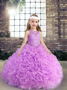 Glorious Lilac Sleeveless Fabric With Rolling Flowers Lace Up Pageant Dress Wholesale for Party and Wedding Party