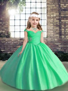 Beauteous Ball Gowns Kids Formal Wear Apple Green Straps Tulle Sleeveless Floor Length Lace Up