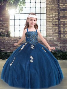 Sleeveless Lace Up Floor Length Appliques Pageant Gowns For Girls