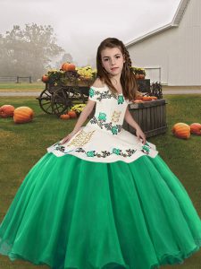 Nice Turquoise Sleeveless Floor Length Embroidery Lace Up Child Pageant Dress
