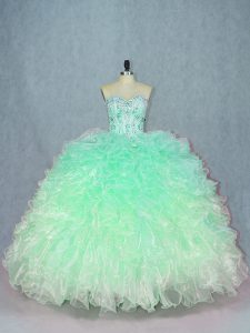 Sumptuous Organza Sweetheart Sleeveless Lace Up Beading and Ruffles Sweet 16 Quinceanera Dress in Green