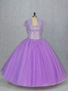 Extravagant Ball Gowns Sweet 16 Dresses Lavender Sweetheart Tulle Sleeveless Floor Length Lace Up