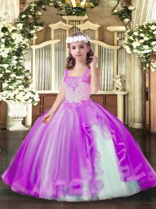 High Class Lilac Sleeveless Tulle Lace Up Little Girls Pageant Gowns for Party and Sweet 16 and Wedding Party