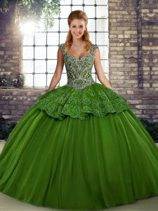 Captivating Beading and Appliques Party Dress for Toddlers Green Lace Up Sleeveless Floor Length