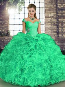 Turquoise Lace Up Off The Shoulder Beading and Ruffles Sweet 16 Dresses Organza Sleeveless