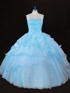 Flare Sleeveless Ruffles Lace Up Quince Ball Gowns