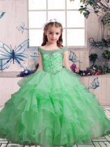 Wonderful Ball Gowns Scoop Sleeveless Organza Floor Length Lace Up Beading and Ruffles Kids Formal Wear