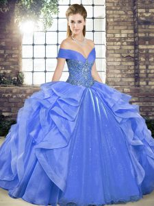 Spectacular Blue Sleeveless Organza Lace Up Vestidos de Quinceanera for Military Ball and Sweet 16 and Quinceanera
