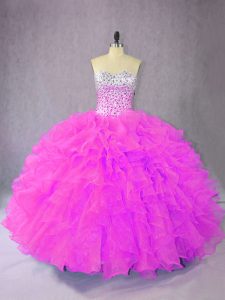 Lilac Sweetheart Lace Up Ruffles Ball Gown Prom Dress Sleeveless