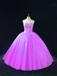 Latest Floor Length Lace Up Quince Ball Gowns Purple for Sweet 16 and Quinceanera with Beading