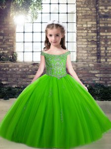 Ball Gowns Beading Little Girls Pageant Dress Lace Up Tulle Sleeveless Floor Length