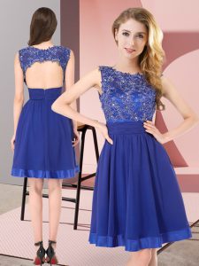 Sleeveless Mini Length Beading and Appliques Backless Vestidos de Damas with Royal Blue