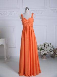 Suitable Sleeveless Zipper Floor Length Ruching Dama Dress for Quinceanera