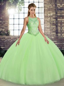 Fine Ball Gowns Quince Ball Gowns Scoop Tulle Sleeveless Floor Length Lace Up