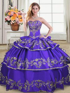 Sophisticated Purple Sleeveless Floor Length Embroidery and Ruffled Layers Lace Up Sweet 16 Dresses