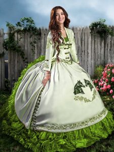 Olive Green Sweetheart Neckline Embroidery and Ruffles Quinceanera Gown Sleeveless Lace Up