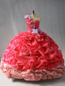 One Shoulder Sleeveless Organza Sweet 16 Quinceanera Dress Pick Ups and Hand Made Flower Lace Up