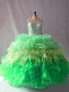 Fantastic Sleeveless Beading and Ruffles Lace Up Quinceanera Dress