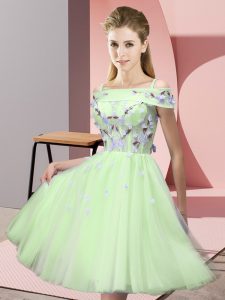 Yellow Green Short Sleeves Tulle Lace Up Quinceanera Dama Dress for Wedding Party