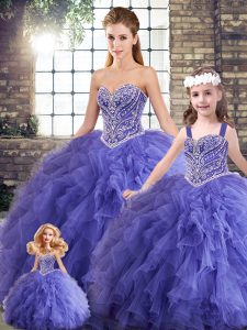 Low Price Lavender Ball Gowns Tulle Sweetheart Sleeveless Beading and Ruffles Floor Length Lace Up Sweet 16 Dress