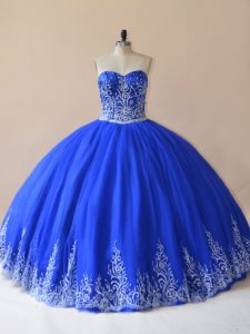 Attractive Royal Blue Ball Gown Prom Dress Sweet 16 and Quinceanera with Embroidery Sweetheart Sleeveless Lace Up
