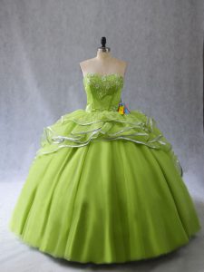 Shining Yellow Green Quince Ball Gowns Sweetheart Sleeveless Brush Train Lace Up
