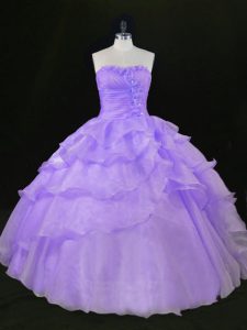 Lavender Sleeveless Floor Length Beading and Ruffles Sweet 16 Quinceanera Dress