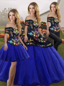 Traditional Royal Blue Lace Up Sweet 16 Dresses Embroidery Sleeveless Floor Length