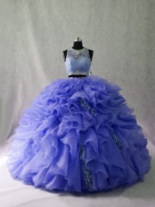 Super Lavender 15th Birthday Dress Organza Brush Train Sleeveless Ruffles and Sequins