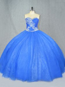 Spectacular Floor Length Lace Up Quinceanera Dress Blue for Sweet 16 and Quinceanera with Beading