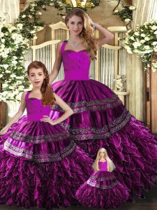 Attractive Floor Length Fuchsia Ball Gown Prom Dress Halter Top Sleeveless Lace Up